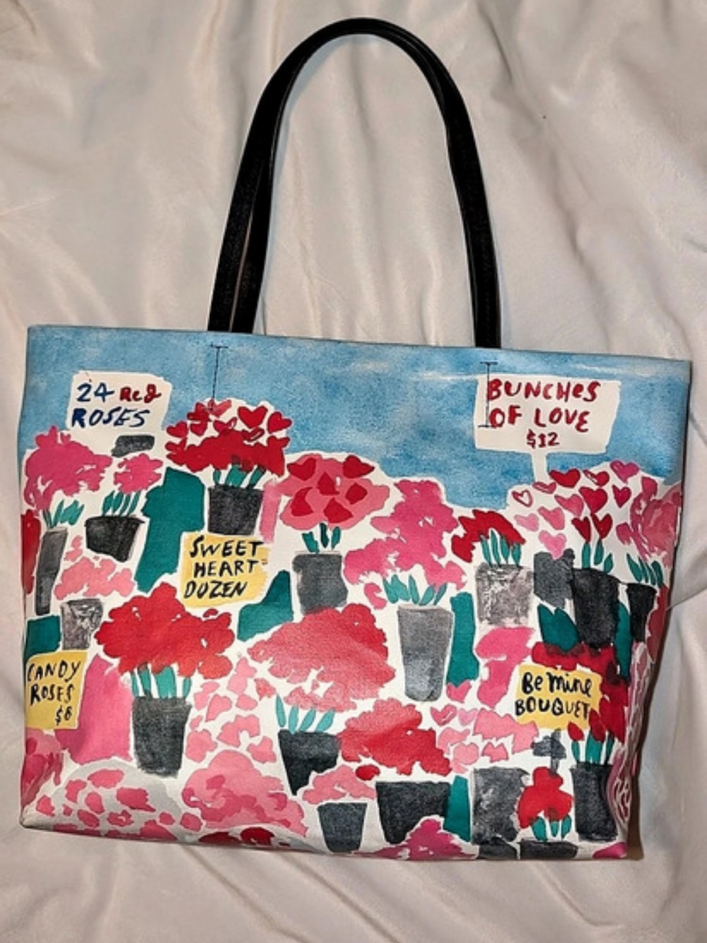 Kate Spade New York Be Mine Rose Market Hallie Tote Storybook Blue Pink GUC